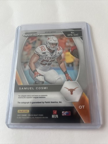 2021 PRIZM GREEN REFRACTOR AUTO AUTOGRAPH SAMUEL COSMI ROOKIE CARD LONGHORNS - Afbeelding 2 van 2
