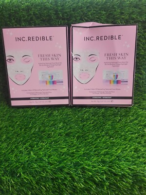 2 Pks = 6 Pcs INC.redible Fresh Skin This Way Hydrogel Hydrating Gel Face Masks