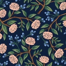 Rifle Paper Co Fabric, Rifle Paper WILDWOOD Peonies in Navy Blue Fabric