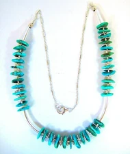Kingman turquoise necklace & earrings, all sterling silver, 20" 