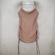Gilli Beige Satin Stretch Cowl Neck Ruched Tie Sexy Slip Mini Women Dress Size L