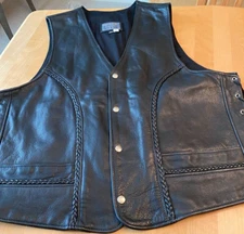 PRO-RIDER LEATHER BLACK MOTORCYCLE VEST LACE SIDES MENS SZ 50