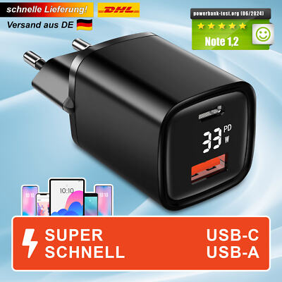 USB Schnell-Ladegerät Dual Port Typ-C + A 33 Watt Netzteil Adapter Test sehr gut
