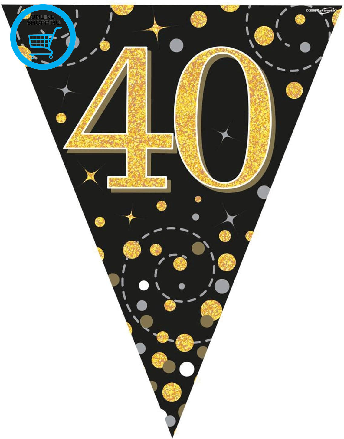 Party Bunting Sparkling Fizz 40 Black & Gold Holographic 11 Flags 3.9M