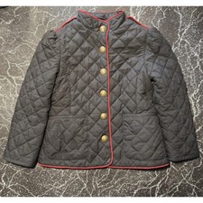 Polo Ralph Lauren Jacket Kids 10-12 Black Quilted Red Piping Gold Buttons