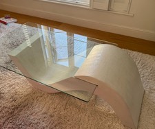 American Textured Plaster & Glass Wave Coffee Table, 1980