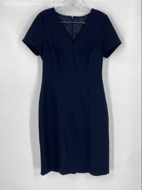 J.Crew Womens Navy Blue Wool Blend Short Sleeve V-Neck Sheath Dress Size 6