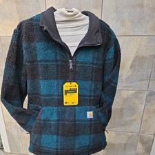 Carhartt Loose Fit Fleece Pullover Sherpa Jacket Plaid Green Men's Size Small