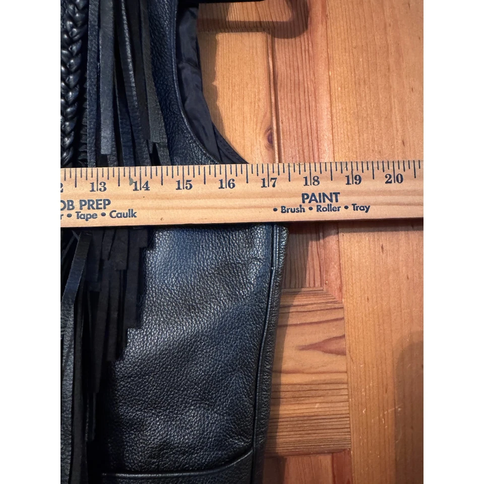 Chaleco De Colección FMC FMC Cuero Negro Flecos Trenzado Con Cordones M Motocicleta Motociclista Occidental Foto 3 de 4