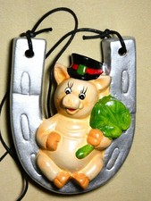 Glücksschwein zum aufhängen aus Keramik, Schwein, Hufeisen,  DEKO
