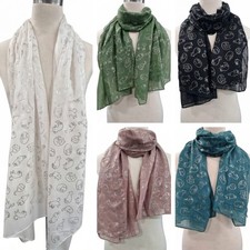 26 Foil Silver Cat Scarf  Print  Pattern Ladies Long Scarf Wrap Sarong
