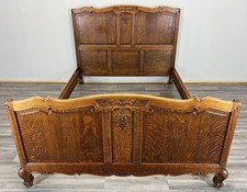 Bed Vintage French Louis XVI Double Bed Frame Oak Carved Headboard LOT 4634