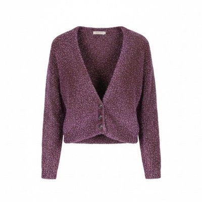 Max&Co. Women's Pullover S Wine Red Metallic Glitter Soft Cardigan