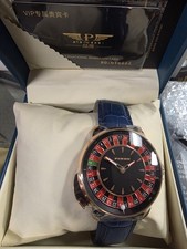 PINDU Men's Automatic Watch Casino Tourbillon Rotating Roulette Gold/ Blue