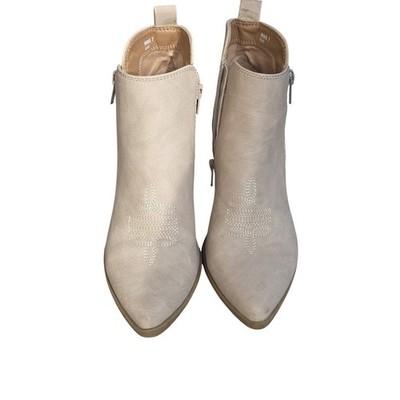 DV Dolce Vita Kiki Beige Western Pointed Toe Ankle Boots Block Heel Womens 7