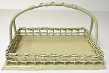 Antique 12"x9" Wicker Display Basket Bendwood Handle Wood Base Cottage Style
