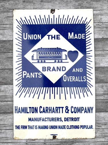 VINTAGE HAMILTON CARHARTT & CO GAS PUMP STATION PORCELAIN DIE-CUT MOTOR OIL SIGN