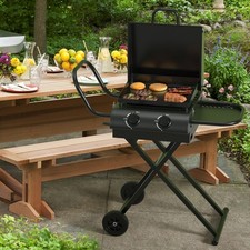 Portable Leg Propane Grill Folding Gas Grill Griddle w/Hood & Side Shelf*