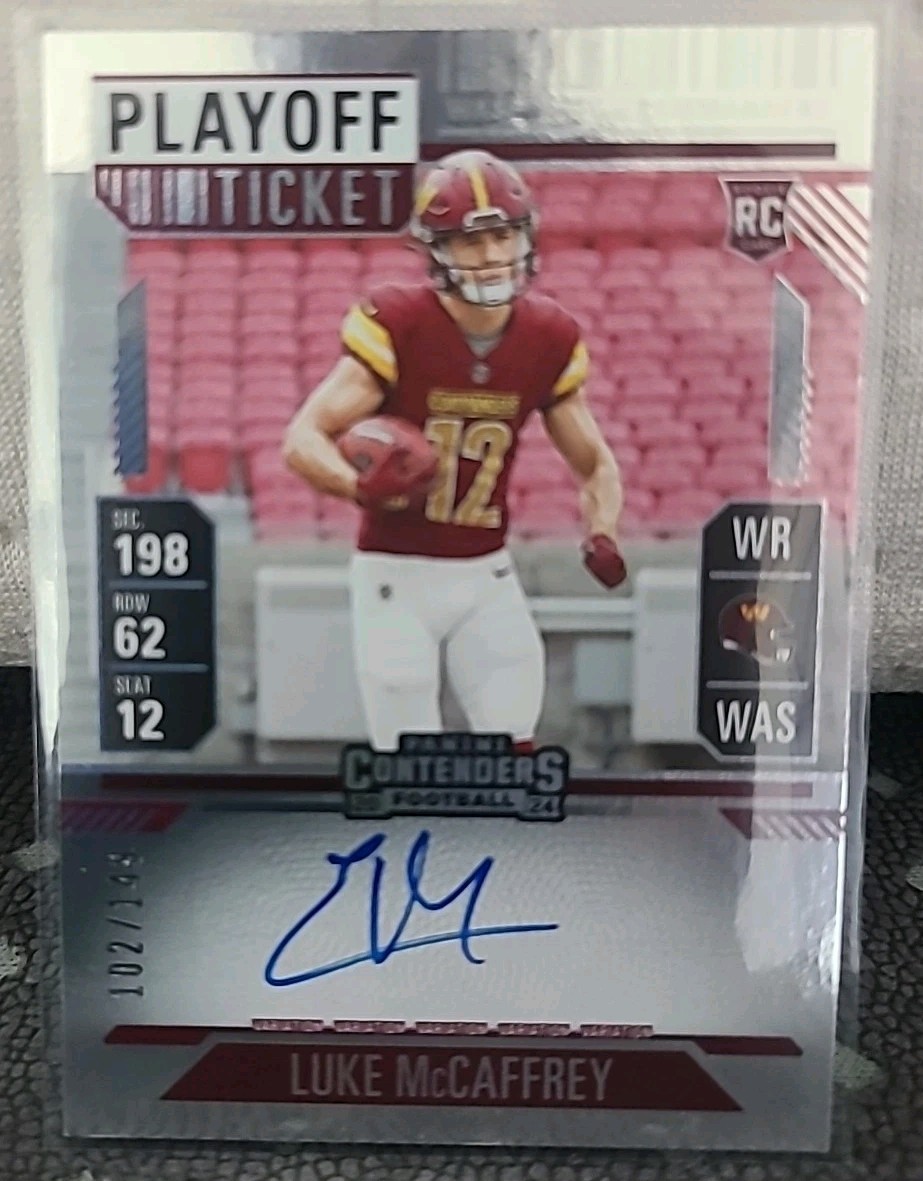 2024 Panini Contenders Luke McCaffrey Playoff Ticket AUTO 136/149 Commanders