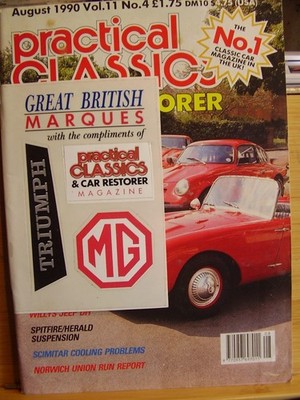 CAR AUTO MAG AUGUST 1990 PRACTICAL CLASSICS JAGUAR E TYPE & VFREE STICKERS