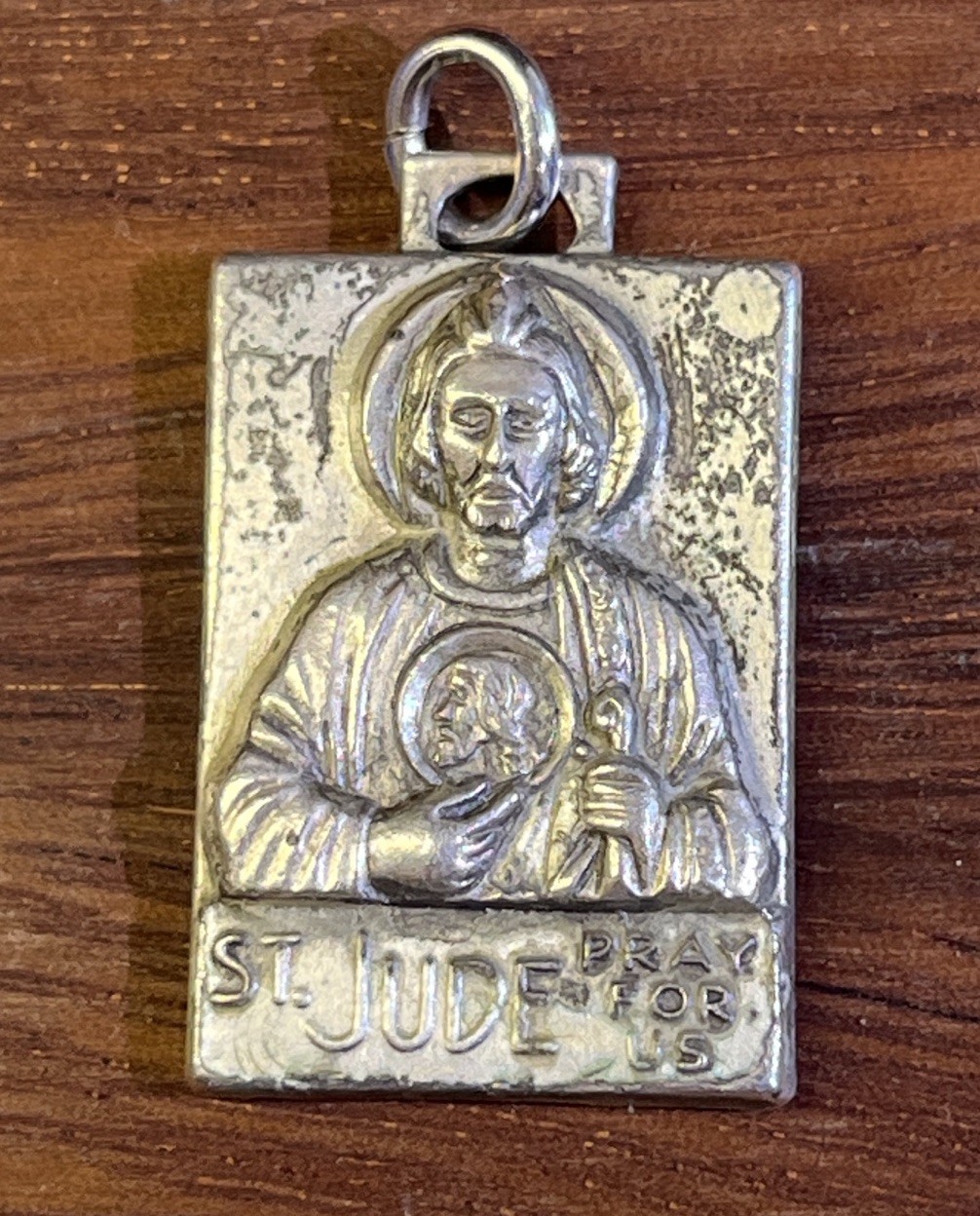 Vintage Sterling Silver St Jude Medal Pendant Charm Sacred Heart Catholic