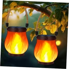 Solar Lanterns Outdoor Waterproof, 2 Pack Dancing Flame Solar Lantern Outdoor 