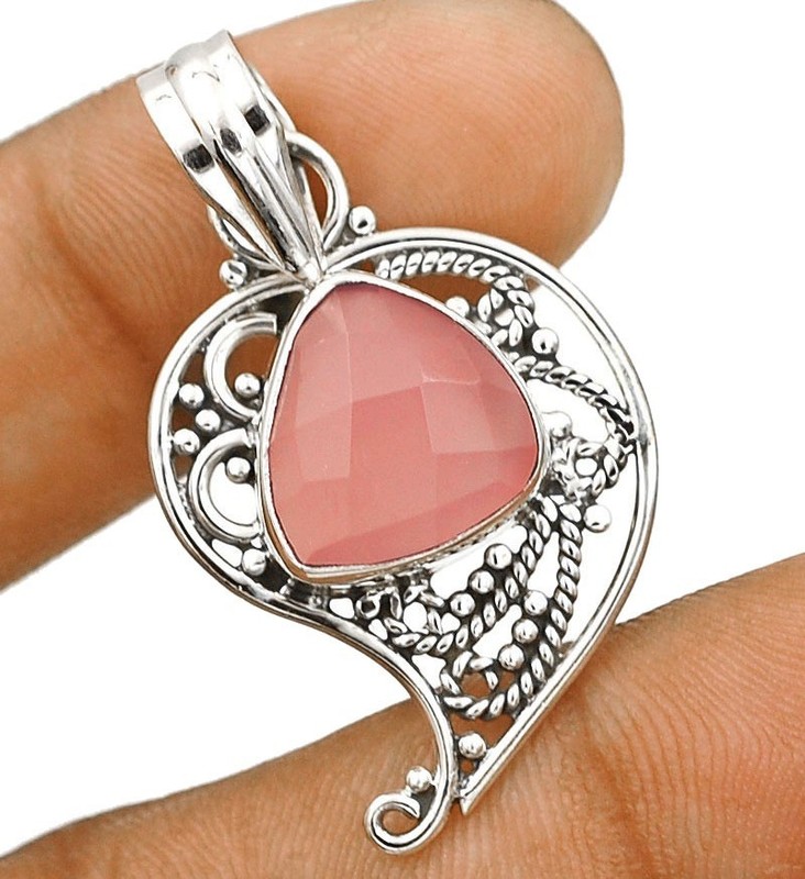  Natural Rose Quartz -Madagascar 925 Solid Sterling Silver Filigree Pendant