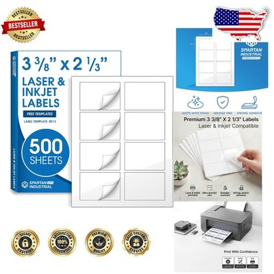 Bulk Printable Labels 4000 Stickers 2 1/3''x3 3/8'' Matte White Name Tag Laser
