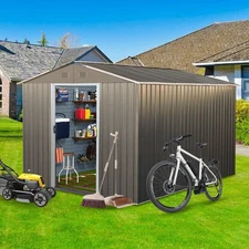 8x10 FT Metal Storage Shed Tool Shed w/ Lockable Door Waterproof Garden Patio