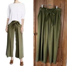 Eileen Fisher Heavy Tencel Twill Tie Waist Wide Leg Pants Olive Size 12🧡🎀