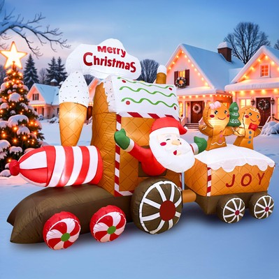 8FT Christmas Inflatable Train Gingerbread Christmas Decorations Outdoor, Blo...