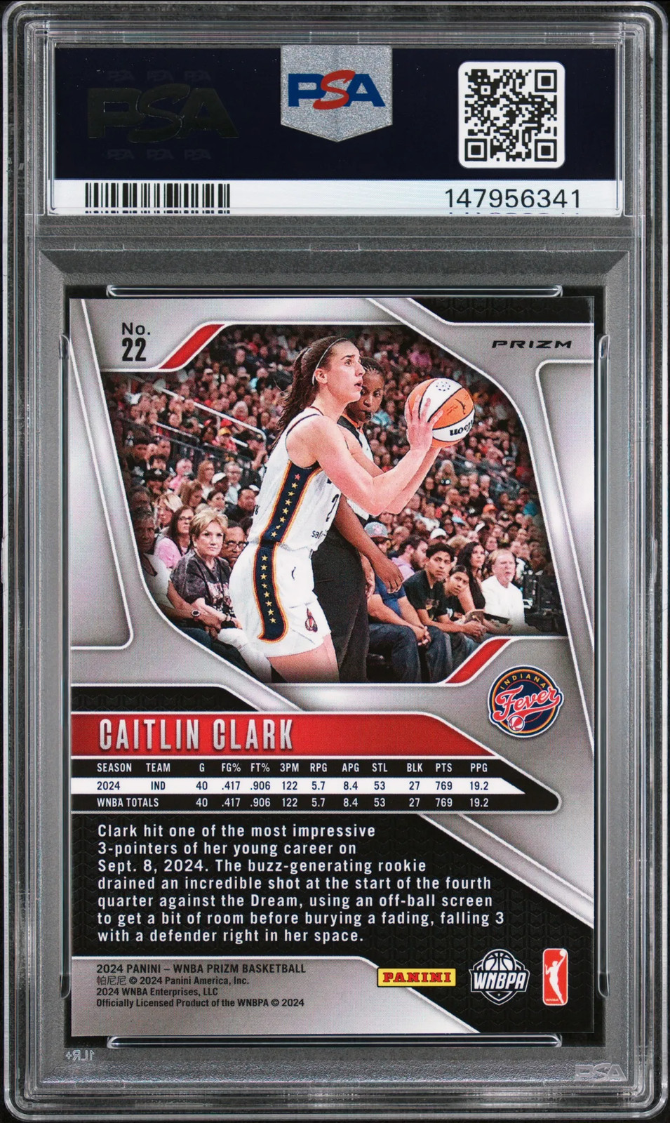 PSA 10 2024 Panini Prizm WNBA Caitlin Clark Blue Velocity Rookie RC #22 view 2