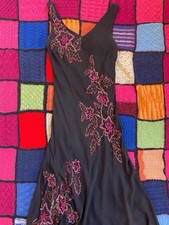 Vintage 90s Beaded Asymmetrical Dress, Black Floral , Women  s S/M