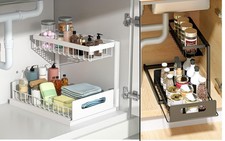 2 Tier L-Shape Metal Under Sink Cabinet Organizer Storage Drawer White or Black