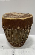 Handmade Wood Hide Drum Percussion Instrument Brown Traditional Rope Tuned