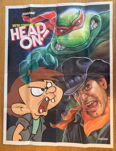 Vintage Sega Konami Head on Poster! TMNT, Sunset Riders Insert Poster