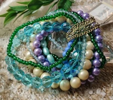 SEQUIN Brand Royal Sea Tones Multi Strand Stretch Bracelet Collection w/Tags!