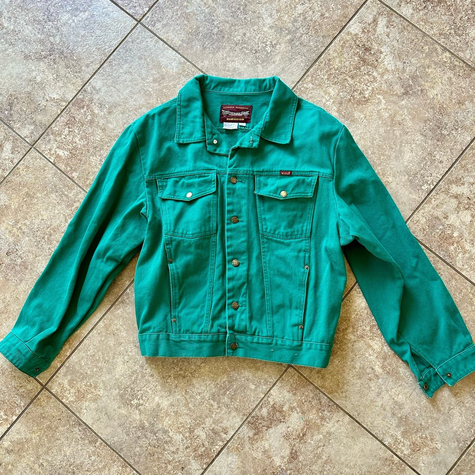 VTG 90s Rustler Denim Jean Jacket Medium Workwear Teal Green Color Rare Medium