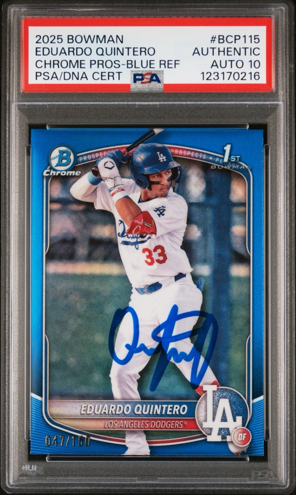 2025 Bowman Chrome Eduardo Quintero Blue Refractor /150 PSA 10 Auto BCP-115 1st