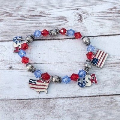 USA U.S.A United States of America Theme Stretch Bracelet - Fair Condition
