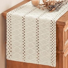 Woven Farmhouse Hollow Table Runner 12x72 Inch - Beige