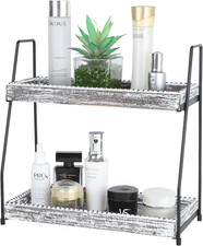 Bathroom Vanity Organizer 2-Tier Wood Countertop Storage Counter Shelf for Makeu