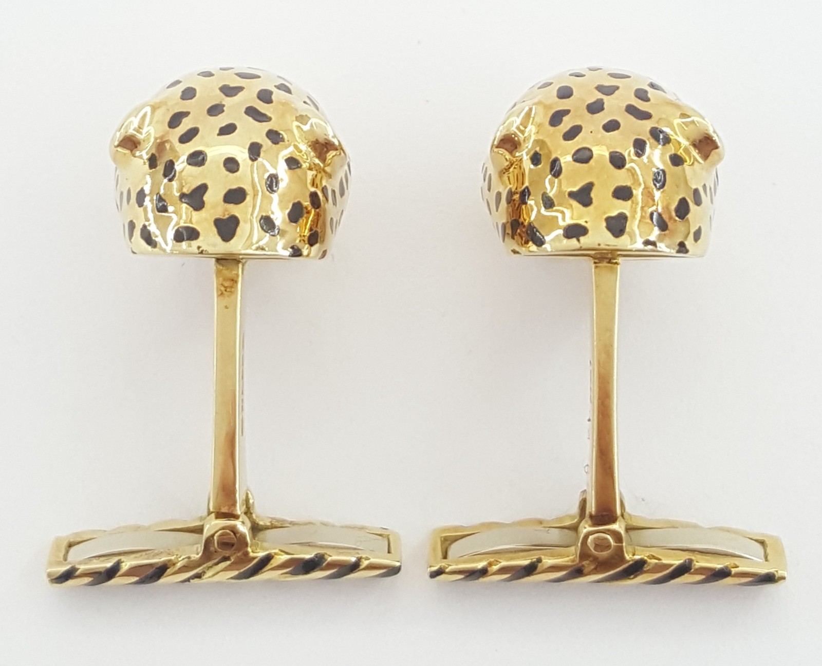 David Webb Ruby & Enamel Leopard Cufflinks 18k Ye… - image 14