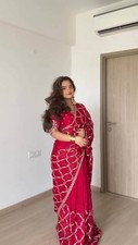 Fancy Designer Pink Heavy Silk Saree With Blouse For Indian Wedding Wear