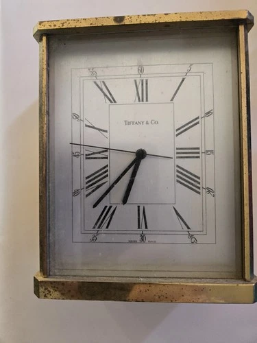 Vtg Tiffany & Co Swiss Made Brass Carriage Mantle Clock Quartz Decor Only