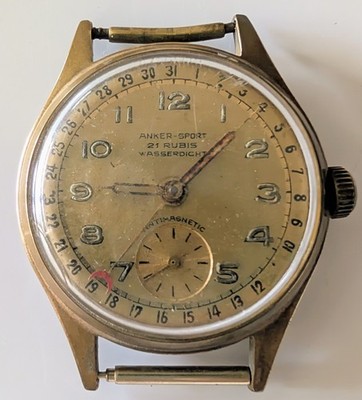 1950s Anker Sport 21J Uwersi 57/8 Watch Date  Movement Case Spares + Repairs 