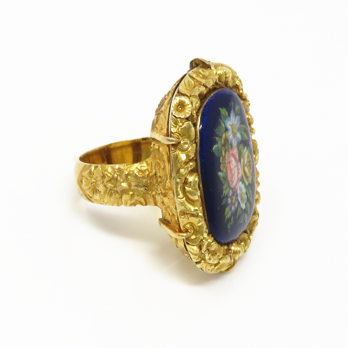 NYJEWEL Antique 1817 Georgian 14k Gold Floral Flower Enamel Ring