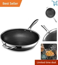 Hybrid Stainless Steel Wok 12-Inch Nonstick Dishwasher Oven Safe Induction