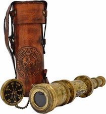 Brass Nautical Telescope With Leather Case Brown Finish Spyglass Monocular Man