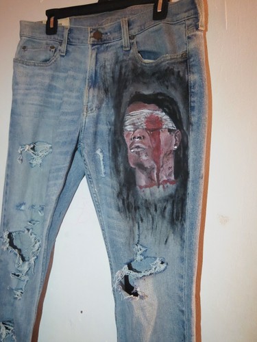 Painted Distressed Denim Jeans